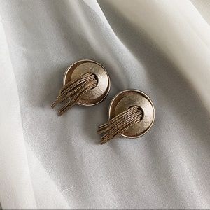 VTG Brass Circle Chain Dangle Mid Century Earrings